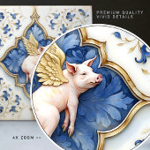 Blauw Wit Goud Varken Middeleeuws Scrollwork Tegeltje