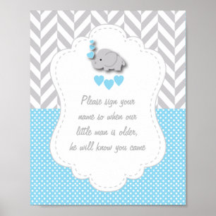 Blauw, wit grijs Baby shower Poster 2