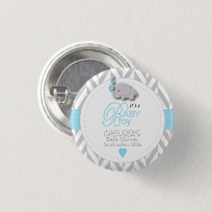 Blauw, wit grijs Baby shower Ronde Button 3,2 Cm