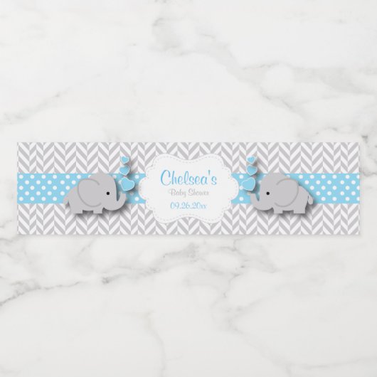 Blauw, wit grijs Baby shower Waterfles Etiket (Enkel label)