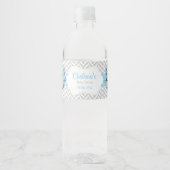 Blauw, wit grijs Baby shower Waterfles Etiket (Voorkant)