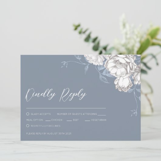  Blauw Wit & Grijs Bloemtekening (Staand voorkant)