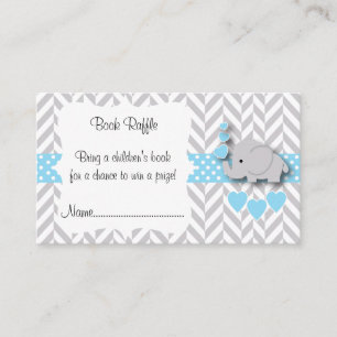 Blauw, Wit Grijs Olifant Baby shower Boek Raffle Informatiekaartje