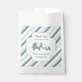 Blauw, wit grijze streep elphant Dank je Bedankzakje (Voorkant)
