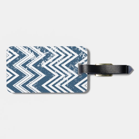 Blauw-wit Grunge Chevron Monogram Bagagelabel (Achterkant horizontaal)