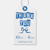 Blauw & Wit Hand Getrokken Boog Huwelijk Cadeaulabel (Voorkant)