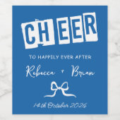 Blauw & Wit Hand Getrokken Bow Schets Huwelijk Wijn Etiket (Enkel label)