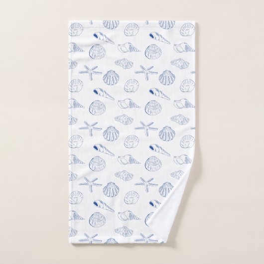 Blauw Wit Hand getrokken Sea Shells Beach Zomer Bad Handdoek (Handdoek)