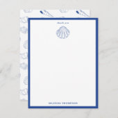Blauw Wit Hand getrokken Sea Shells Beach Zomer Bedankkaart (Voorkant / Achterkant)