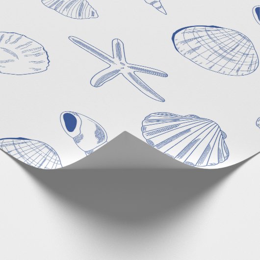 Blauw Wit Hand getrokken Sea Shells Beach Zomer Cadeaupapier (Hoek)