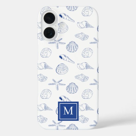 Blauw Wit Hand getrokken Sea Shells Beach Zomer Case-Mate iPhone Case (Achterkant)