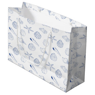 Blauw Wit Hand getrokken Sea Shells Beach Zomer Groot Cadeauzakje