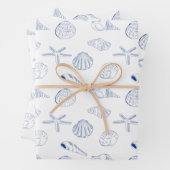 Blauw Wit Hand getrokken Sea Shells Beach Zomer Inpakpapier Vel (In situ)