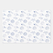 Blauw Wit Hand getrokken Sea Shells Beach Zomer Inpakpapier Vel (Voorkant)