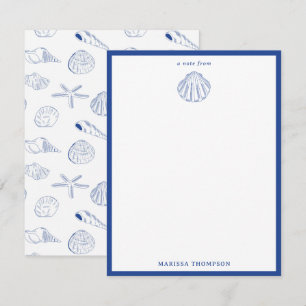 Blauw Wit Hand getrokken Sea Shells Beach Zomer Notitiekaartje