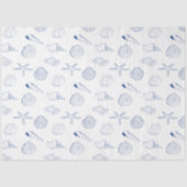 Blauw Wit Hand getrokken Sea Shells Beach Zomer Tissuepapier (Voorkant)