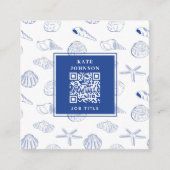 Blauw Wit Hand getrokken Sea Shells Beach Zomer Vierkante Visitekaartje (Voorkant)