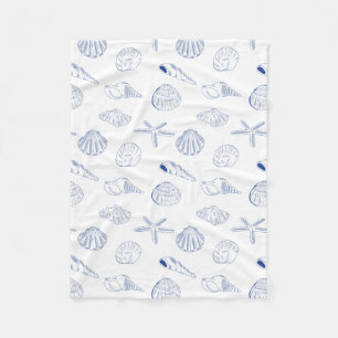 Blauw Wit Hand getrokken Seashells Beach Zomer Fleece Deken
