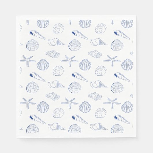 Blauw Wit Hand getrokken Seashells Beach Zomer Servet (Voorkant)
