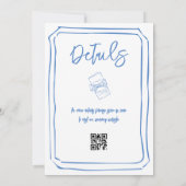 Blauw-Wit Hand Getrokken Trouwdetails QR Code Kaart (Achterkant)