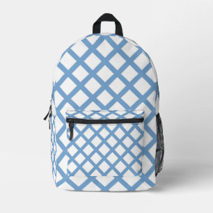 Blauw Wit Harlequin Diamond Stripe Patroon Bedrukte Rugzak