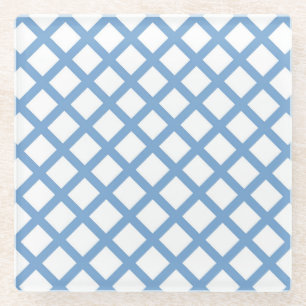 Blauw Wit Harlequin Diamond Stripe Patroon Glazen Onderzetter