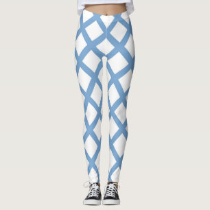 Blauw Wit Harlequin Diamond Stripe Patroon Leggings