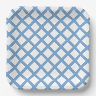 Blauw Wit Harlequin Diamond Stripe Patroon Papieren Bordje