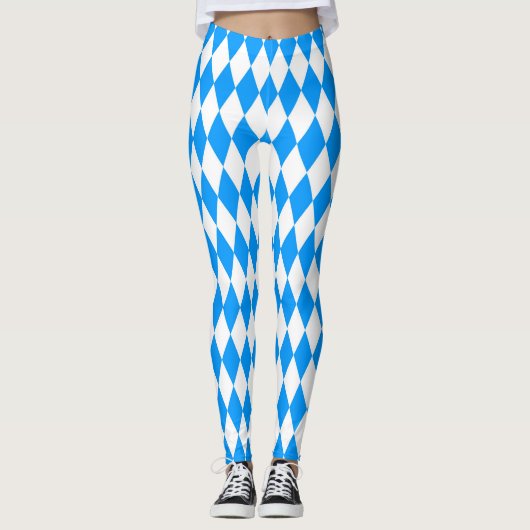 Blauw Wit Harlequin Diamonds Checkers Ontwerp Leggings (Voorkant)