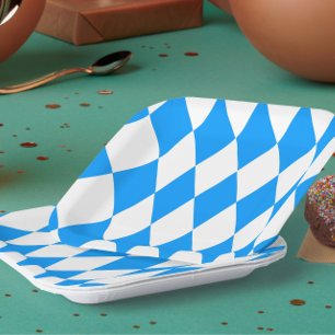 Blauw Wit Harlequin Diamonds Checkers Ontwerp Papieren Bordje