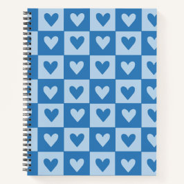 Blauw-wit hart Checkerboard Notitieboek