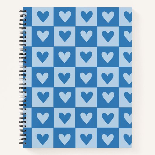 Blauw-wit hart Checkerboard Notitieboek (Voorkant)