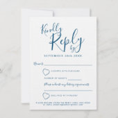 Blauw wit hart trouwreactie RSVP Kaart (Achterkant)