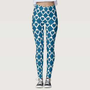 Blauw-wit hartcontrolepatroon leggings