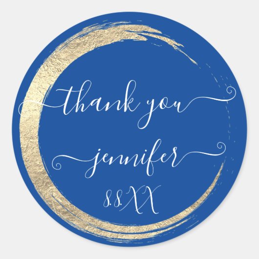 Blauw wit Hartelijk dank Gold Lijst Datum Bridal Ronde Sticker (Voorkant)