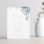 Blauw & Wit Hydrangea Bruiloft Save The Date Kaart