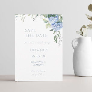 Blauw & Wit Hydrangea Bruiloft Save The Date Kaart