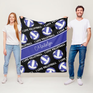 blauw wit Ik hou van volleybalgif personaliseren Fleece Deken