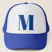 Blauw wit Initiaal Letter Monogram Matig Stijlvol Trucker Pet (Voorkant)