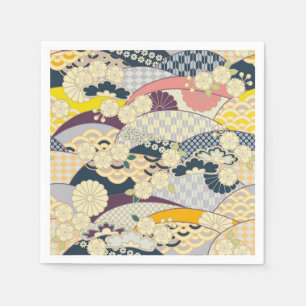 Blauw Wit Japans Kimono Bloemen Decoupage Papier Servet