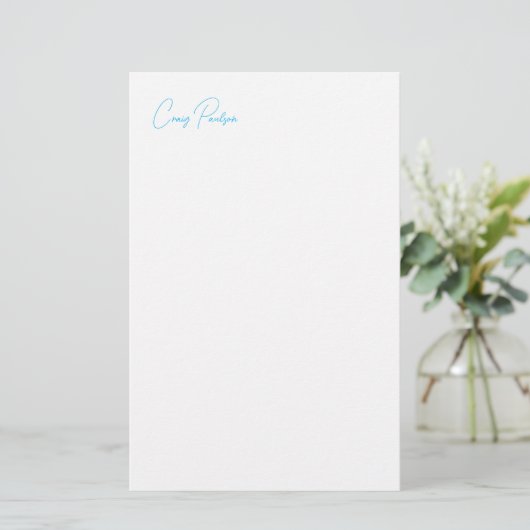 Blauw Wit Jouw Naam Calligrafie Uniek Minimalistis Briefpapier (Staand voorkant)