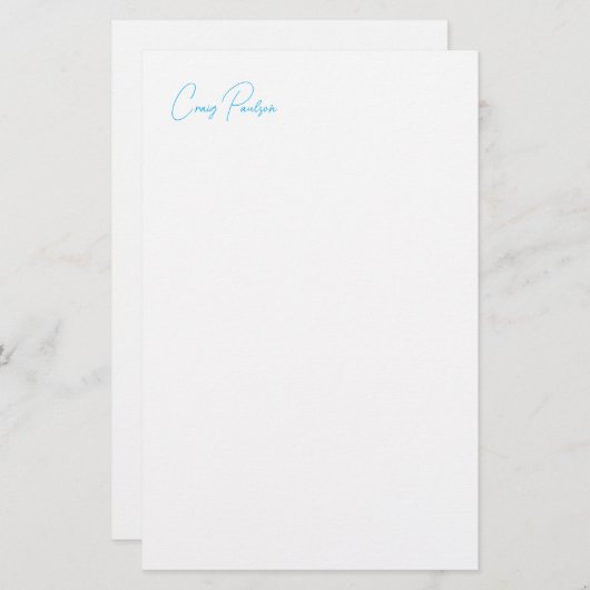 Blauw Wit Jouw Naam Calligrafie Uniek Minimalistis Briefpapier (Voorkant / Achterkant)