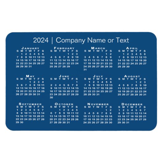 Blauw-wit kalender 2024 met aangepaste tekst magneet (Horizontaal)