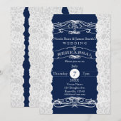 Blauw & Wit Kant Bruiloft PROEFHuwelijk Uitnodigin Kaart (Voorkant / Achterkant)
