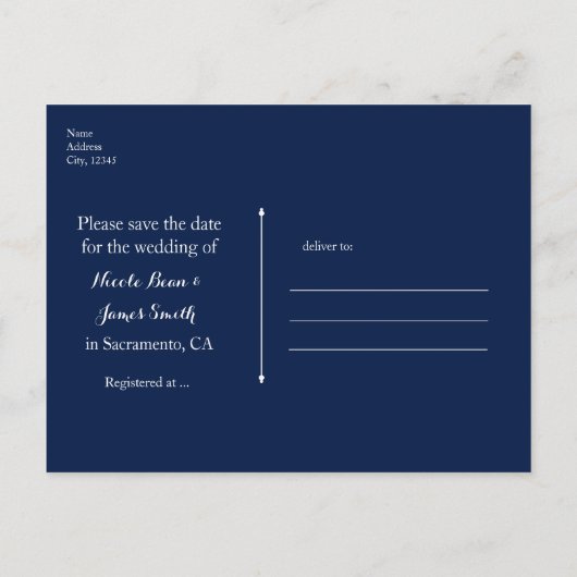 Blauw & Wit Kant Elegant Bruiloft Save the Date Aankondigingskaart (Achterkant)