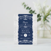 Blauw & Wit Kant Elegant Bruiloft Save the Date Aankondigingskaart (Staand voorkant)