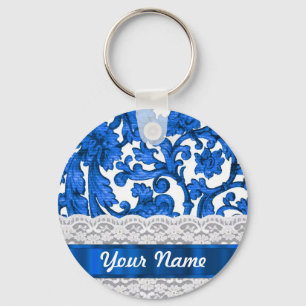 Blauw & wit kant sleutelhanger