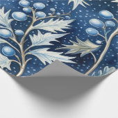 Blauw & Wit Kerst Pointsettia Bladeren Cadeaupapier (Hoek)