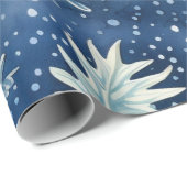 Blauw & Wit Kerst Pointsettia Bladeren Cadeaupapier (Rol Hoek)