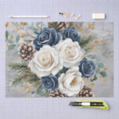 Blauw & Wit Kerst Rozen Verontruste Achtergrond Tissuepapier (Craft)